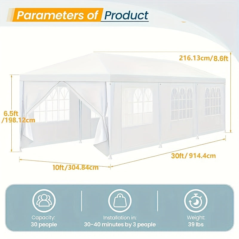 3×9m Pop-Up Tent, Party Canopy with Removable Side Walls, Outdoor Tent Suitable for Gatherings, Patio Pavilion, Wedding Event Tent