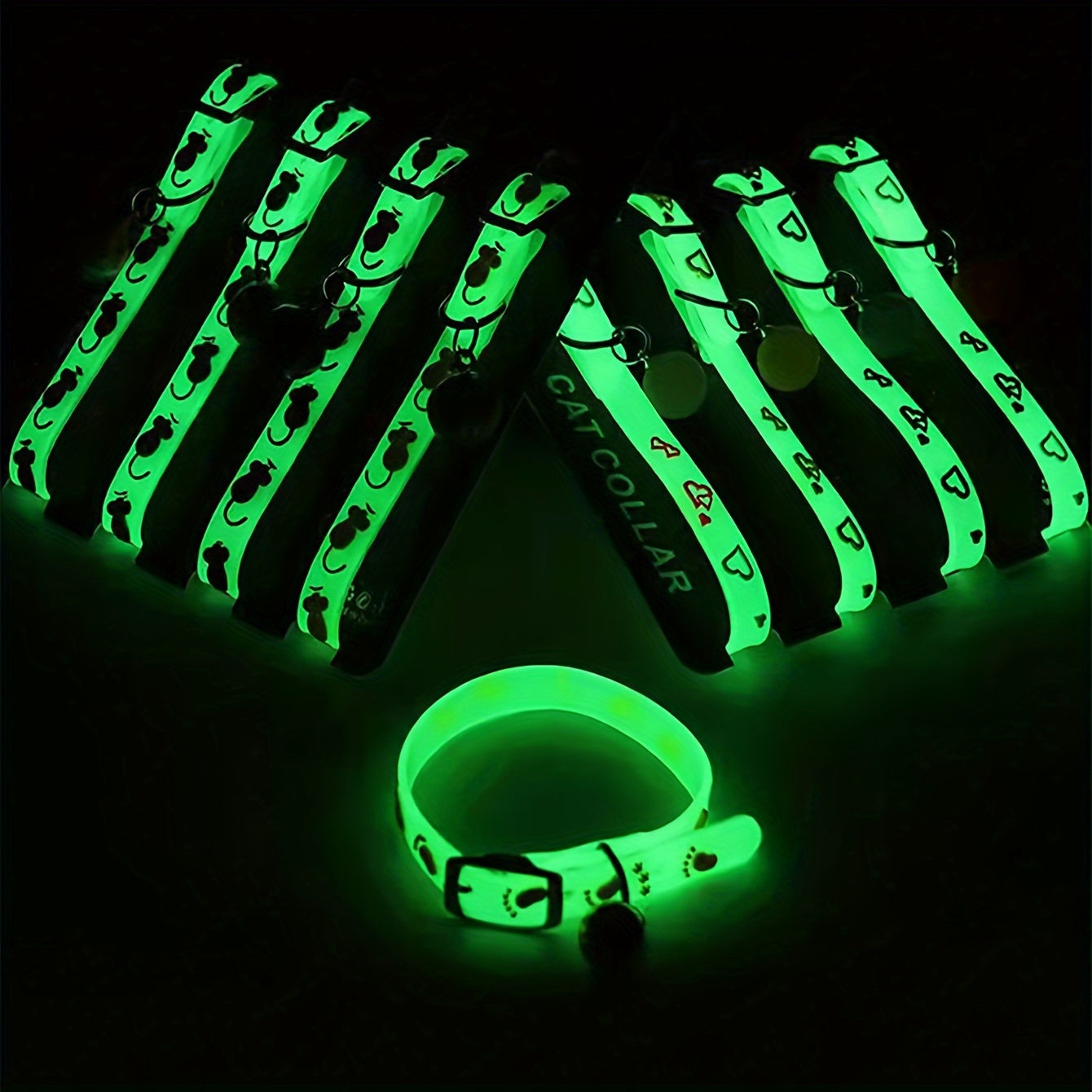 1pc Adjustable Luminous Pet Collar with Bell - Animal Print Design, Silicone Material, Ideal for Cats and Dogs