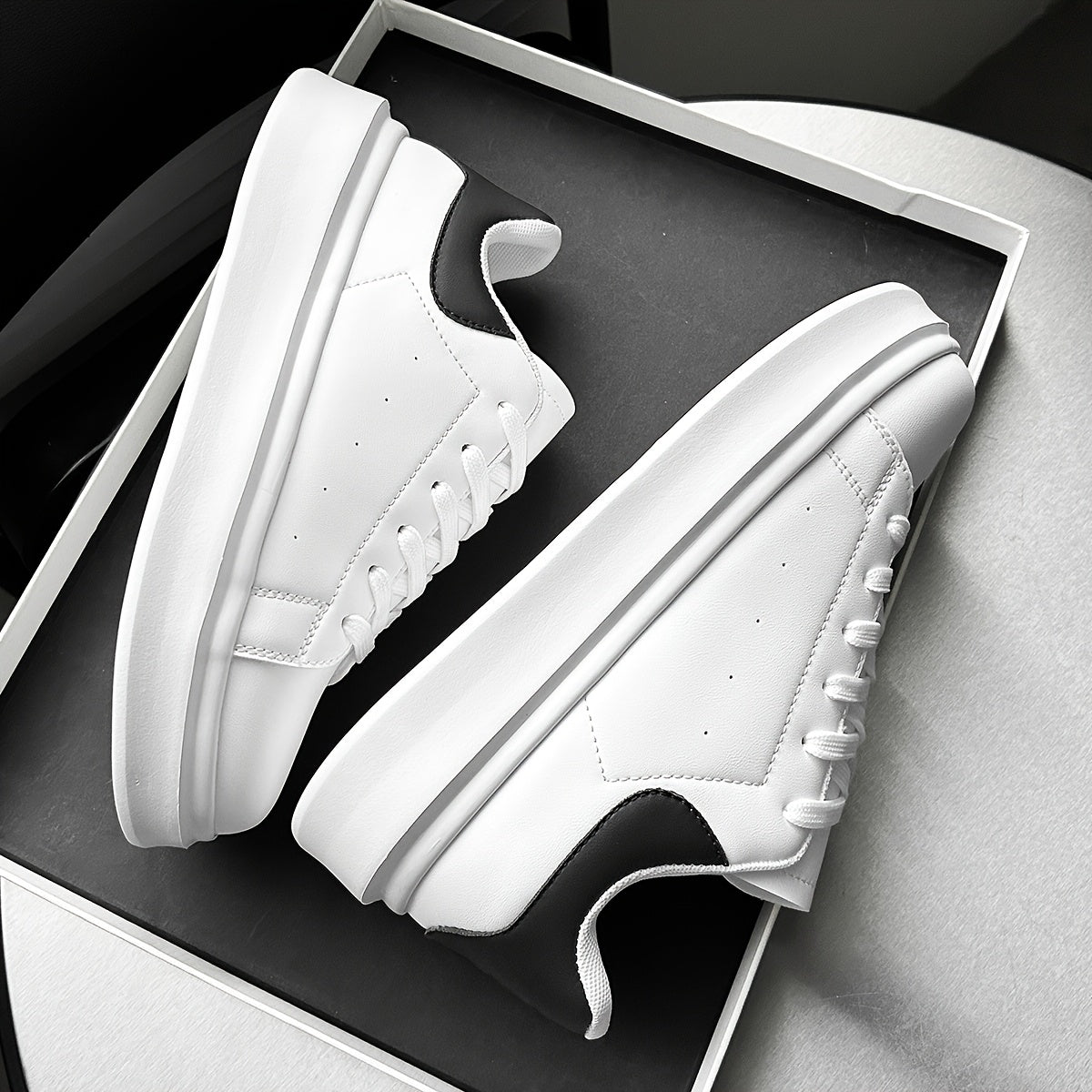 Men'S Classic Solid Color Thick Sole White Shoes, Casual Skateboard Sneakers, Korean Style Versatile Fashion Trend, Lightweight Comfortable Durable Casual Sports Shoes