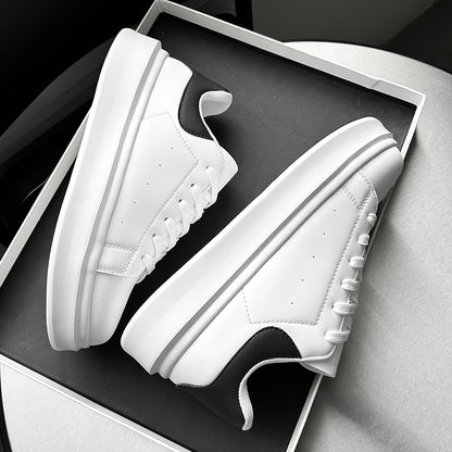 Men'S Classic Solid Color Thick Sole White Shoes, Casual Skateboard Sneakers, Korean Style Versatile Fashion Trend, Lightweight Comfortable Durable Casual Sports Shoes